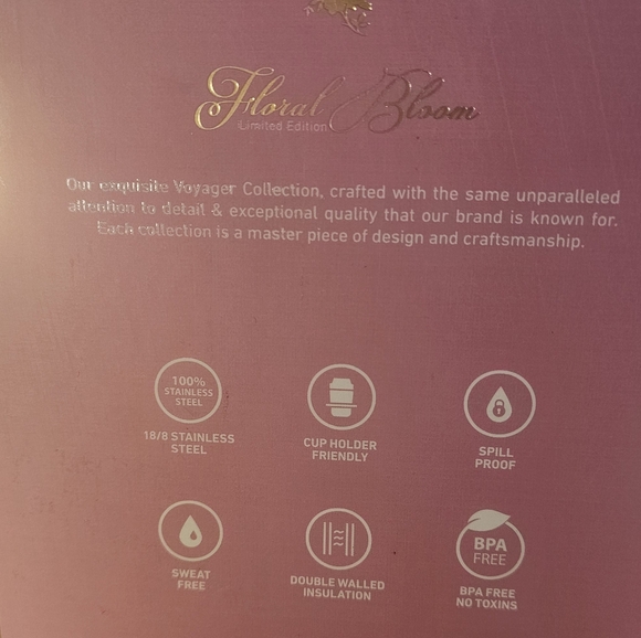 Hydrapeak Floral Tumbler with Lid - Pink and Gold - Picture 8 of 12